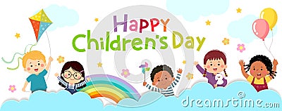 Vector horizontal banners World Childrenâ€™s day with happy kids Vector Illustration